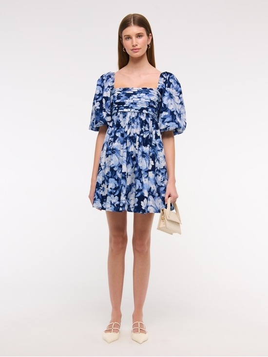 Abercrombie & Fitch Dresses & Skirts - Abercrombie & Fitch Blue Linen Blend Floral Puff-Sleeve Emerson Dress Sz. L